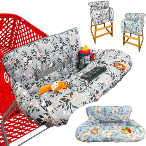 Shopping Cart Cover for Baby, Waterproof Restaurant High Chair Cover - Double Sided Grocery Cart Cover for Baby Boy and Girl -Extra Large - Perfect Baby Registry Gift (Silver)