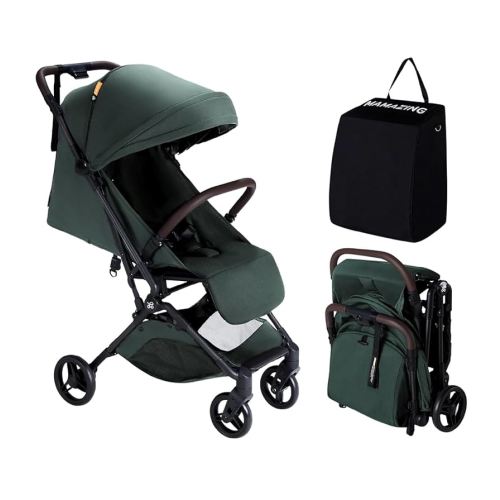 MAMAZING Lightweight Baby Travel Stroller with Carbon Fiber Frame, Compact & Airplane-Friendly, One-Handed Folding Design, 11.6 lbs, Perfect for Toddlers, Green