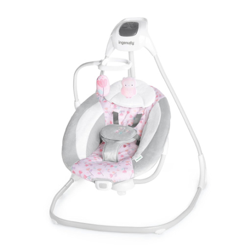 Ingenuity SimpleComfort Lightweight Compact 6-Speed Multi-Direction Baby Swing, Vibrations & Nature Sounds, 0-9 Months 6-20 lbs (Pink Cassidy)
