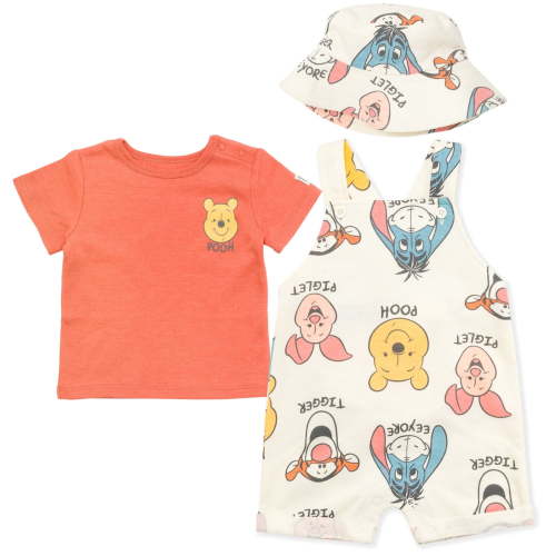 Disney Newborn Baby Boys Eeyore Piglet Short Overalls T-Shirt Hat 3-Piece Outfit Set