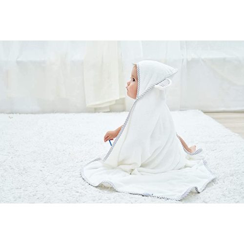 HIPHOP PANDA X - Large Bamboo Bath Towel for Toddler and Kids - Hooded Bath Towels with Ears for Babies - Super Absorbent - Perfect 1-6 Year - (White, 37.5 x 37.5 Inch)