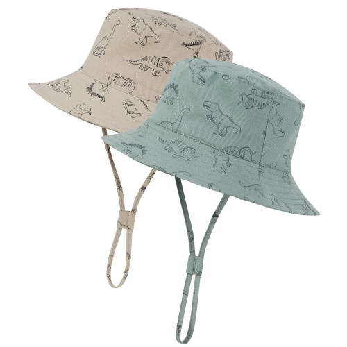 Zando 2 Pcs Baby Sun Hat Wide Brim UPF 50+ Sun Protection Hats for Toddlers Sombrero Bucket Hat Adjustable for Baby Boys and Grils 2 Pack Dinosaur Green Dinosaur Khaki 3-6 Months