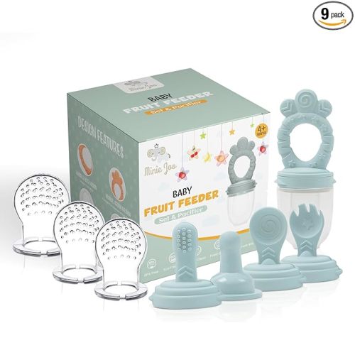 Baby Fruit Feeder Set – BPA-Free Silicone Fresh Food Feeder with 3 Replacement Teats, Teething Feeder for Fruits & Purees, Safe Self-Feeding for Babies 4+ Months