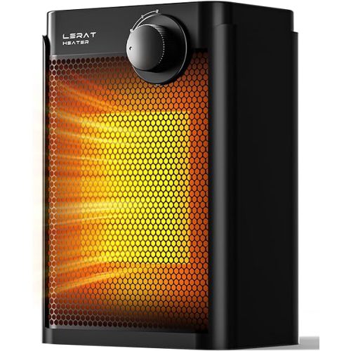Lerat Electric Space Heater, Small Heater for Indoor Use, 1200W PTC Fast Heating Portable Heater, Overheat & Tip-Over Protection, Heating & Fan Modes for Bedroom, Office, Camping, Black