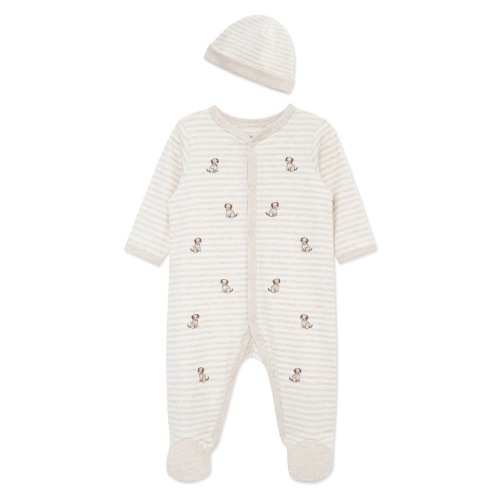 Puppy Schiffli Embroidered Cotton Footie & Hat Set (Nordstrom Exclusive), Newborn