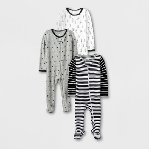 Baby 3pk Long Sleeve Pajama - Cloud Island™ Black/White/Gray 6-9M