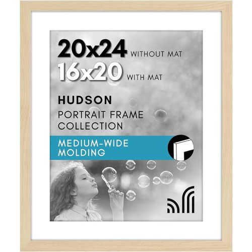 Americanflat 20x24 Picture Frame with Polished Plexiglass - Use as 16x20 Frame with Mat or Display 20x24 Photo Without Mat - Hudson Collection - Wide Picture Frames for Wall Display - Natural Oak