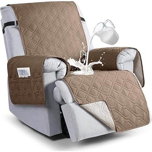 VANSOFY 100% Waterproof Recliner Chair Covers, Recliner Cover Non-Slip Dog Chair Cover Furniture Protector Washable Slipcover with Pocket, Elastic Straps for Pets, Dogs(Light Brown, 23.6")