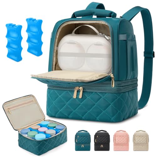 RAINSMORE Wearable Breast Pump Bag, Breast Milk Cooler Travel Bag,Green | Insulated Milk Storage Bags for Breastmilk,Fits Spectra Medela/Momcozy/Eufy,Large Backpack with Ice Pack for Working Moms