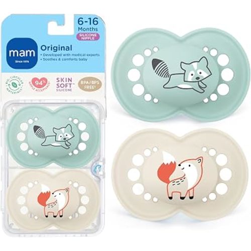 MAM Original Matte Baby Pacifier, Nipple Shape Helps Promote Healthy Oral Development, Sterilizer Case, Boy, 6-16 Months (Pack of 2)