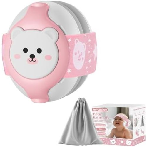 Baby Headphones Noise Cancelling,Bear Baby Earmuffs for Infant Hearing Protection Ages 0-36 Month,25dB NRR Infant Ear Protection,Ideal Travel Essentials for Airplane/Sleep/Plane/Noisy Event-Pink