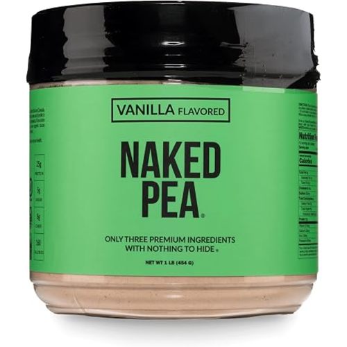 NAKED Vanilla Pea Protein Isolate from North American Farms, Only 3 Ingredients, Vanilla Vegan Protein, NSF Certified, Gluten-Free, Soy Free, GMO Free - 1LB