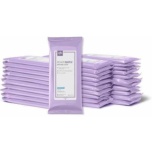 Medline ReadyBath Adult Bath Wipes, 150 Wipes (5 Wipes, 30 Packs), Unscented, No Rinse Formula with Aloe, Shower Wipes for Sensitive Skin, Hypoallergenic & Alcohol-Free Wet Wipes, 8 x 8 Inch