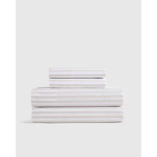 Classic Organic Percale Sheet Set in Double Stripe Toffee
