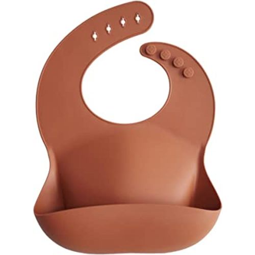 mushie Silicone Baby Bib | Adjustable Fit Waterproof Bibs (Clay)