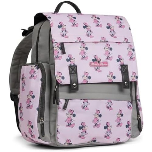 Disney Diaper Bag Backpack with Changing Pad Minnie Mouse – 16” Nylon Baby Bag for Parents, Insulated Bottle Holders, Multiple Storage Pockets