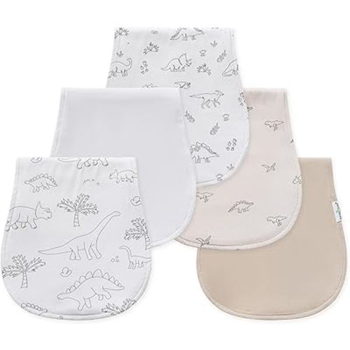 Little Tots Baby Burp Cloths, 100% Cotton, Absorbent & Soft Burping Cloths for Newborns and Babies, Unisex Baby Towel Set, 5 Pack (Dinosaurs)