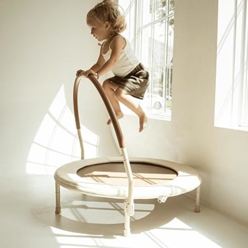 36" Kids and Toddler Mini Trampoline, Aesthetic Indoor and Outdoor Small Baby Trampoline with Removable Handle, Ultra Safe No-Gap Elastic Spring Design