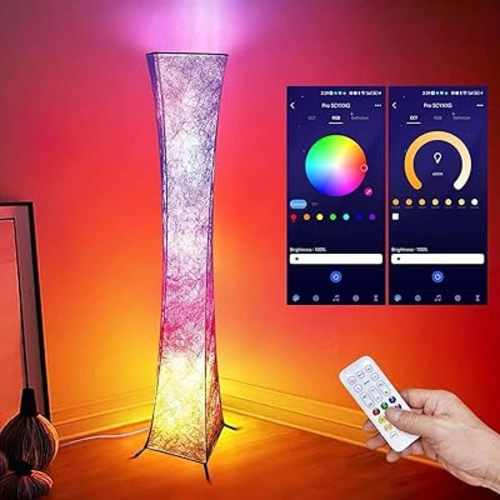 2 Pcs Floor Lamp, 61'' Smart RGB LED Corner Lamp with Music Sync and 16 Million DIY Colors, 3 Color Temperature, APP & Remote Control, Color Changing Standing Floor Lamp for Bedroom Living Room
