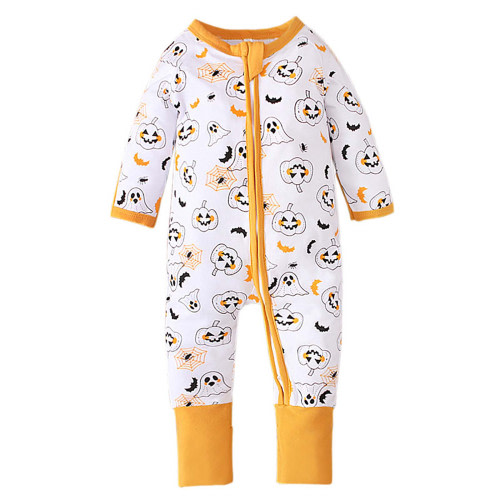 Fesfesfes Newborn Onesies Infant Baby Girls Boys Fashion Ha-lloween Print Jumpsuit Outfits(Z02#Yellow,3-6 Months)