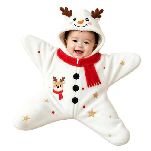 Otqutp Baby Christmas Flannel Hooded Jumpsuit Star Shape Zipper Infant Romper Xmas Bodysuit for Newborn Boys Girls