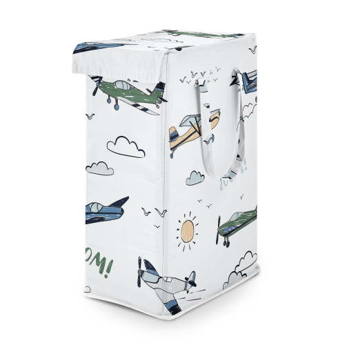 Sweet Jojo Designs Airplane Green and Blue Boy Foldable Laundry Hamper with Handles