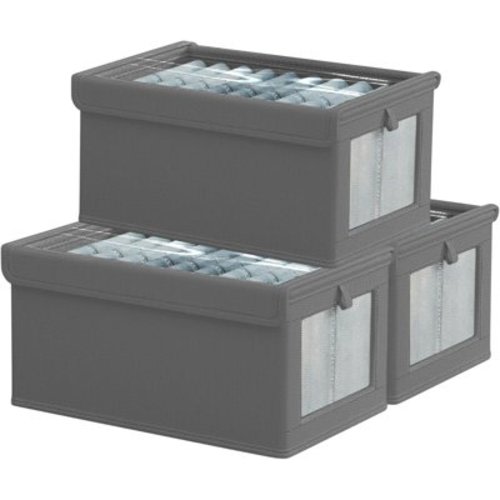 Glowvia 3 Pack Fabric Storage Bins with Lids, Wardrobe Storage Organiser, Stackable Storage Bin, Foldable Storage Baskets, Closet Organizers and Storage Boxs for Toys, Clothes, Home, Office