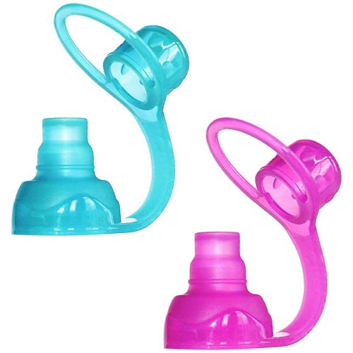 ChooMee SoftSip Food Pouch Top | Baby Led Weaning | No Spill Flow Control Valve, Protects Childs Mouth, 100% Silicone, BPA Free | 2CT Aqua Purple