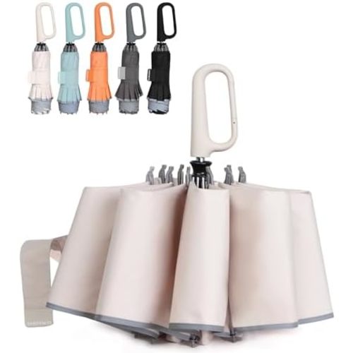 QWB TUMAAOTU Inverted Umbrella with Carabiner Handle, Compact Wind Proof Umbrellas For Rain and Sun Protection, Portable Reverse Folding Umbrella, Car Umbrella for Women Men, 10 Ribs