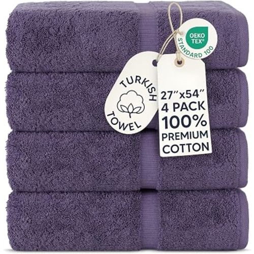 Chakir Turkish Linens 100% Cotton 4-Pack Bath Towels 27x54, Plum