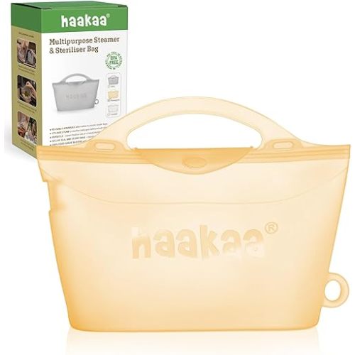 Haakaa Silicone Microwave Steamer & Steriliser Bag, 70oz/2000ml Large Capacity Reusable Steaming Bags for Baby Bottles,Breast Pump,Accessories,Pacifiers,Teethers, Great for Home&On The Go,Pinapple/1PC