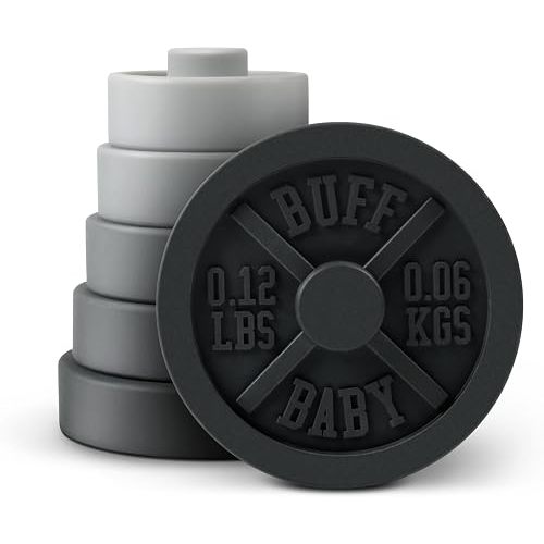 Genuine Fred Buff Baby Weight Plate Stacker – Silicone Teething Toy and Stacking Set for Babies – BPA-Free Gym-Inspired Baby Toy with 6 Stackable Plates – Elegant Packaging