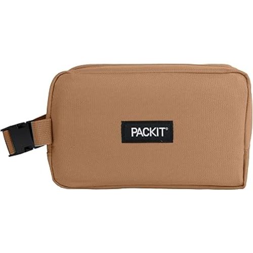 PackIt(R) Freezable Dual Compartment Snack Box, Almond, Insulated and Freezable with EcoFreeze(R) Technology, Buckle Handle, Zip Closure, Reusable, Collapsible, Designed for Perishables and Dry Snacks