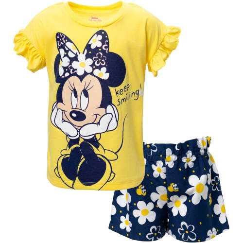 Disney Minnie Mouse Little Girls' 2-Piece Tee and Shorts Set Minnie Yellow Navy