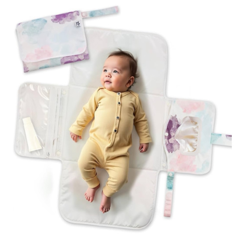 Tiny Twinkle Portable Diaper Changing Pad-Foldable Waterproof Changing Mat | Portable Changing Pad for Travel | Baby Changing Station with Smart Wipes Pocket & Storage (Cotton Candy)