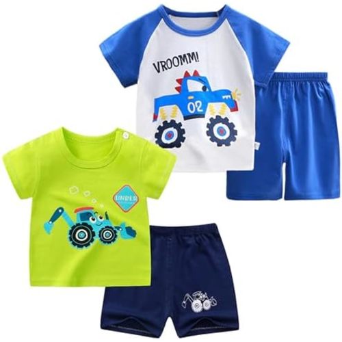 Baby Toddler Boys 4 Pieces T-shirts and Shorts Dinosaur Tops & Shorts Summer Outfits