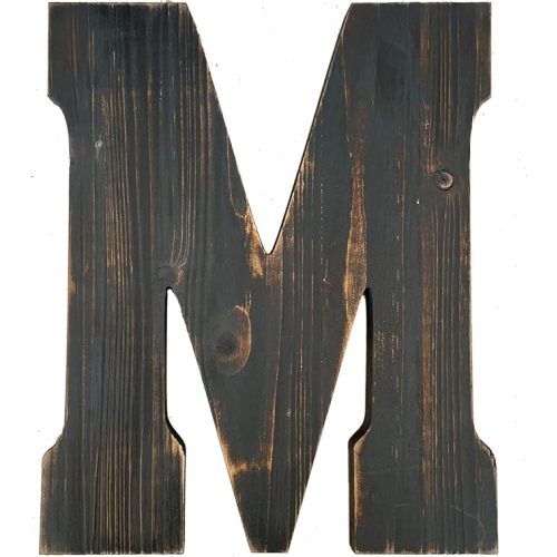 ABELOTS Big Letter Wall Art for Living Room, Bathroom, Bedroom, and Home Decor, Rustic Farmhouse Lettering for Family Last Names, Large Decorative Wood, 14” x 11.73” (Big M)