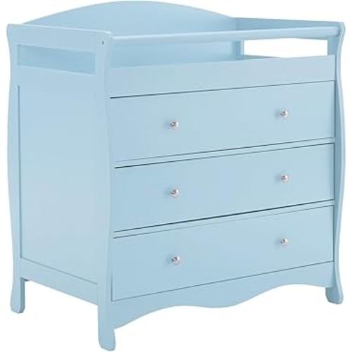 Karl home Changing Table Dresser Baby Diaper Changing Station Infant Nursing Table with 3 Drawers, Safety Rail & Strap for Bedroom, Nursery, Blue