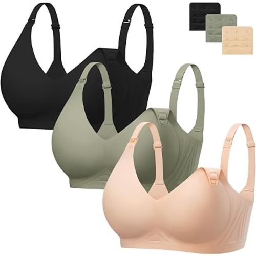 Angelhood 3 Pack Nursing Bras for Breastfeeding Seamless Pregnancy Maternity Bra Wireless Sleep Bralette with Extenders