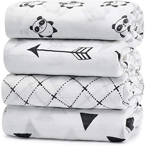 KiddyCare Muslin Baby Swaddle Blankets, Large Neutral Receiving Blankets Wrap for Baby Boy and Girl, 47 x 47 inch, Unisex Silky Soft Bamboo Blankets 4 Pack
