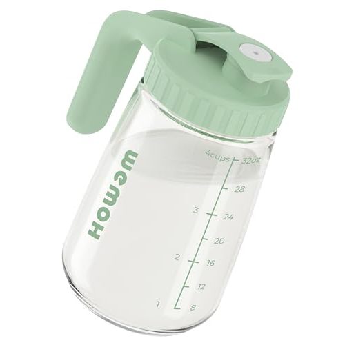 WEMOH 32oz Breast Milk Pitcher, 3X-Thick Heat & Cold Resistant Borosilicate Glass, Leakproof Breast Milk Fridge Storage Container with Wide Mouth & Ergo Grip, Dishwasher Safe, Fast Baby Formula Maker