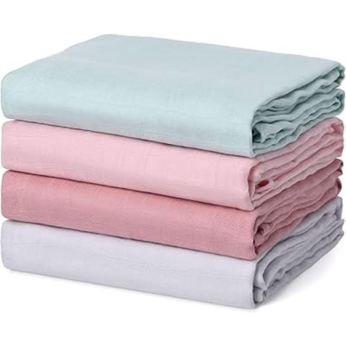 Momcozy Muslin Swaddle Blanket, 4 Pack Large 47 X 47 Inches Breathable Swaddling Receiving Blankets for Baby Boy & Girl, Soft and Skin-Friendly Unisex Baby Blankets, Pink Blue