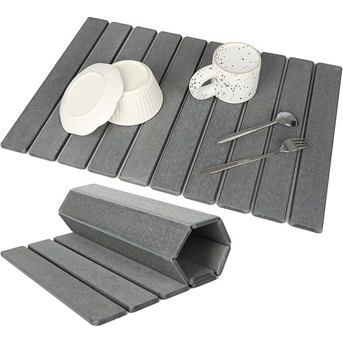 Large Stone Dish Drying Mat for Kitchen Counter, Eco-friendly, Instant Drying Pad,Diatomaceous Earth Water Absorbing Mat, Foldable and Super Absorbent Dish Drying Stone Mat, 24"×16", Dark Gray