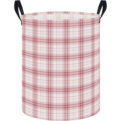 NTAOHAMPER Laundry Hamper, Waterproof Storage Bin, Baby Nursery Hamper, Clothes Organizer Basket, Room Decor (Pink Plaid)