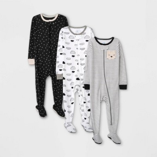 Baby 3pk Tight Fit Sleep N' Play - Cloud Island™ Black/white