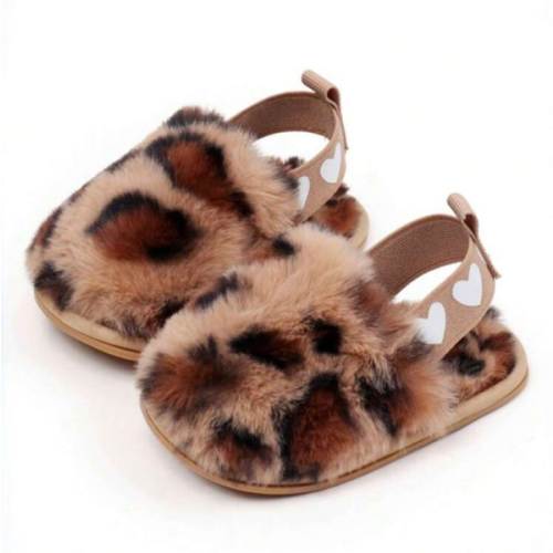Yibubu Brwon Infant Shoes, Leopard Print Infant Girl Slippers, Warm And Comfortable Infant Girl Sandals, Non-Slip Rubber Sole Infant First Walker Toddler Girl Shoes, Newborn Indoor Slippers