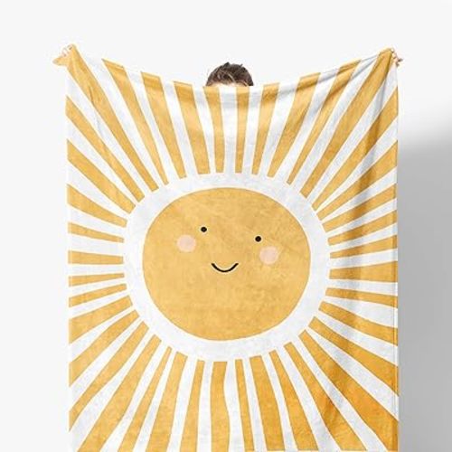 Cute Boho Sunshine Nursery Throw Blanket, Boho Sun Blanket for Kids Boys Girls Room Playroom Classroom, Baby Nursery Decor Girl Boy, 50x60 Inches
