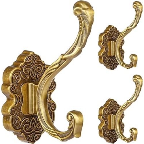 Draupnir 3PCS Coat Hooks Wall Mount, Vintage Decorative Wall Hooks Antique Brass, Rust Resistant Wall Hooks for Hanging Coat,Towel,Key,Cloth,Hat