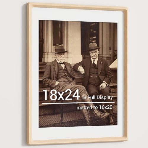Heimlove 18x24 Picture Frames Natural Maple,Original Wood Hand Make Crafted Poster Frame with Mat to 16x20 Graduation Picture Display,Family Picture,Wedding Picture,Photo,Document Wall Mounted