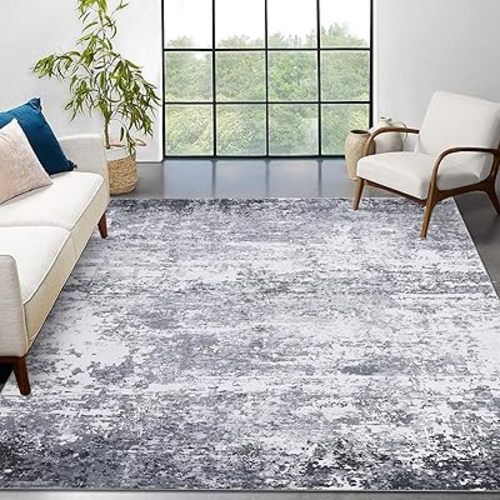 8x10 Modern Abstract Rug Faux Wool Accent Rug Ultra Soft Non Slip Non Shedding Accent Large Rug for Living Room Bedroom Dining Room Office Home, Light Grey